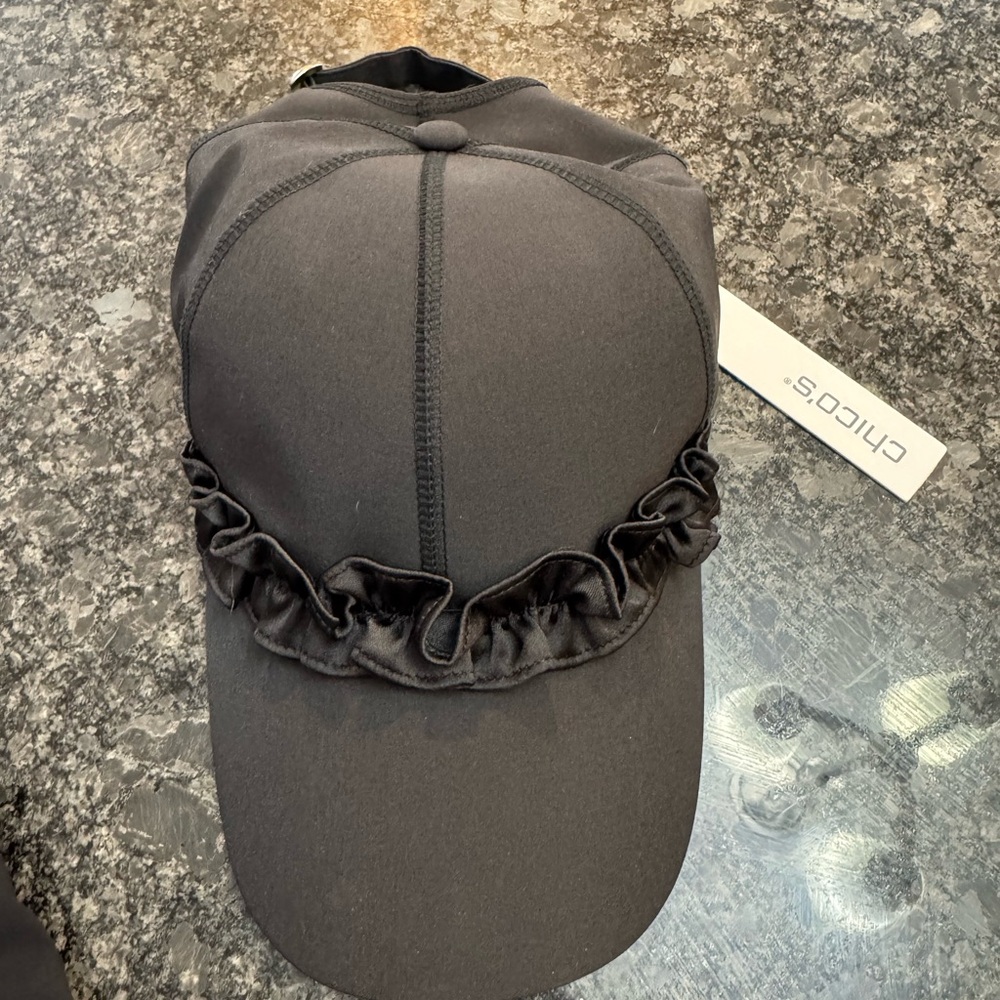 CHICO'S Baseball Cap Black Ruffle New